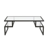 45" Black Glass And Steel Coffee Table With Two Shelves