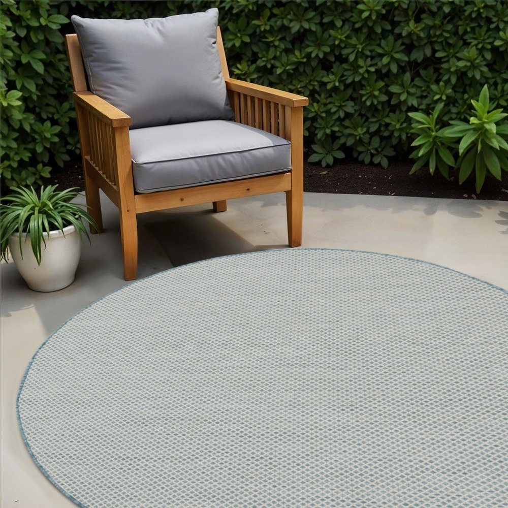 4' Blue Round Geometric Power Loom Area Rug