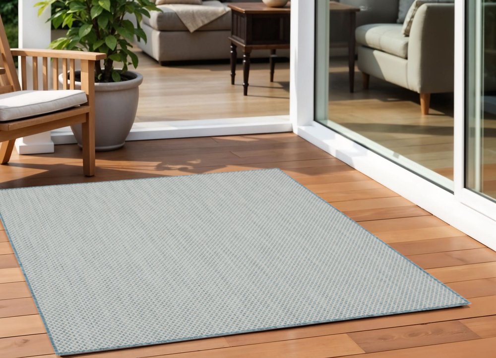 6' Blue Square Geometric Power Loom Area Rug