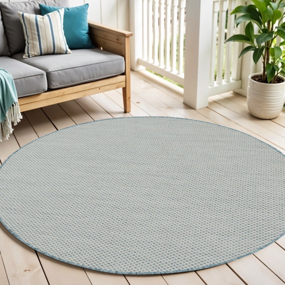 6' Blue Round Geometric Power Loom Area Rug