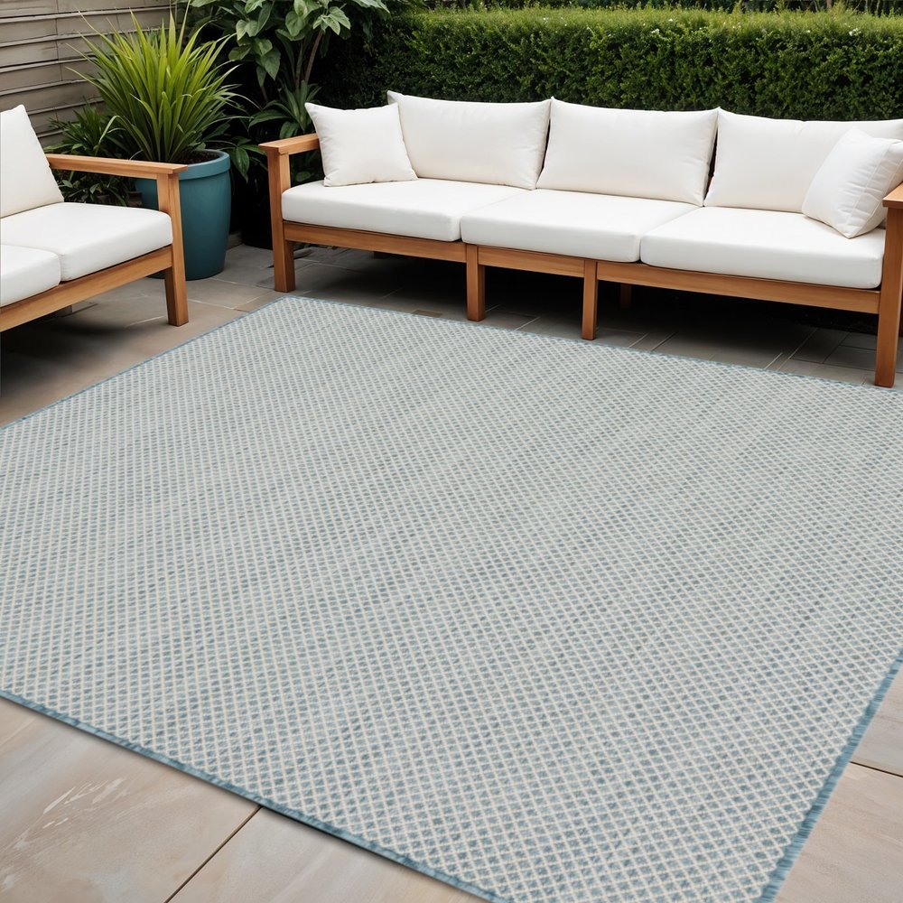 4' Blue Square Geometric Power Loom Area Rug