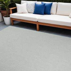 7' X 10' Aqua And Ivory Indoor Outdoor Area Rug