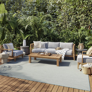 8' X 10' Aqua And Ivory Indoor Outdoor Area Rug