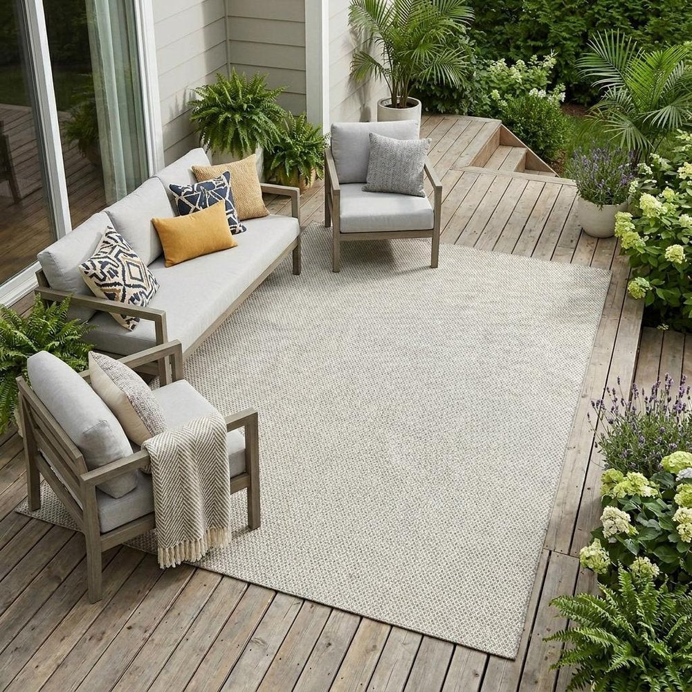 8' X 10' Ivory And Silver Indoor Outdoor Area Rug