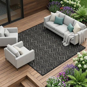 9' X 12' Charcoal And Gray Indoor Outdoor Area Rug
