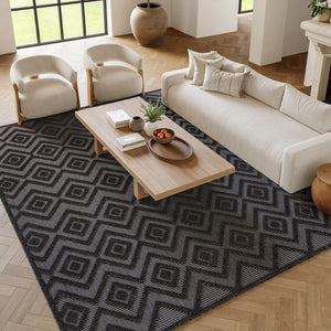8' X 10' Black Indoor Outdoor Area Rug