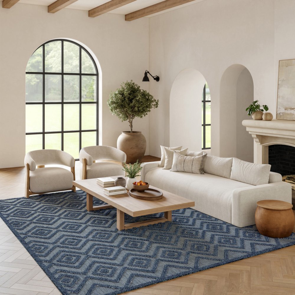 7' X 10' Navy Blue Indoor Outdoor Area Rug