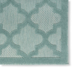 6' X 9' Aqua Geometric Flatweave Area Rug