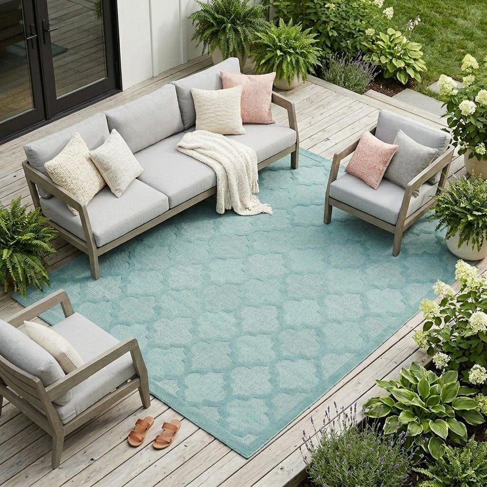 9' X 12' Aqua Indoor Outdoor Area Rug