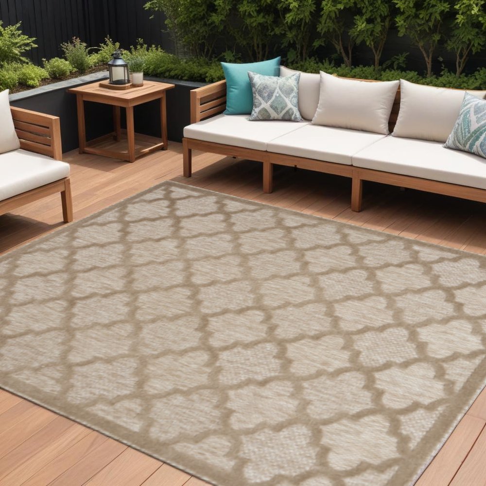 6' X 9' Beige Geometric Flatweave Area Rug