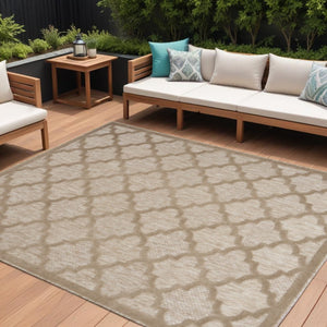 6' X 9' Beige Geometric Flatweave Area Rug
