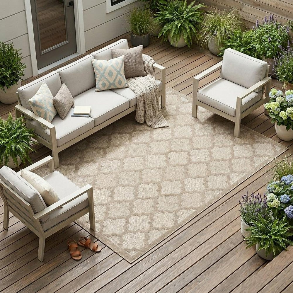 9' X 12' Beige Indoor Outdoor Area Rug