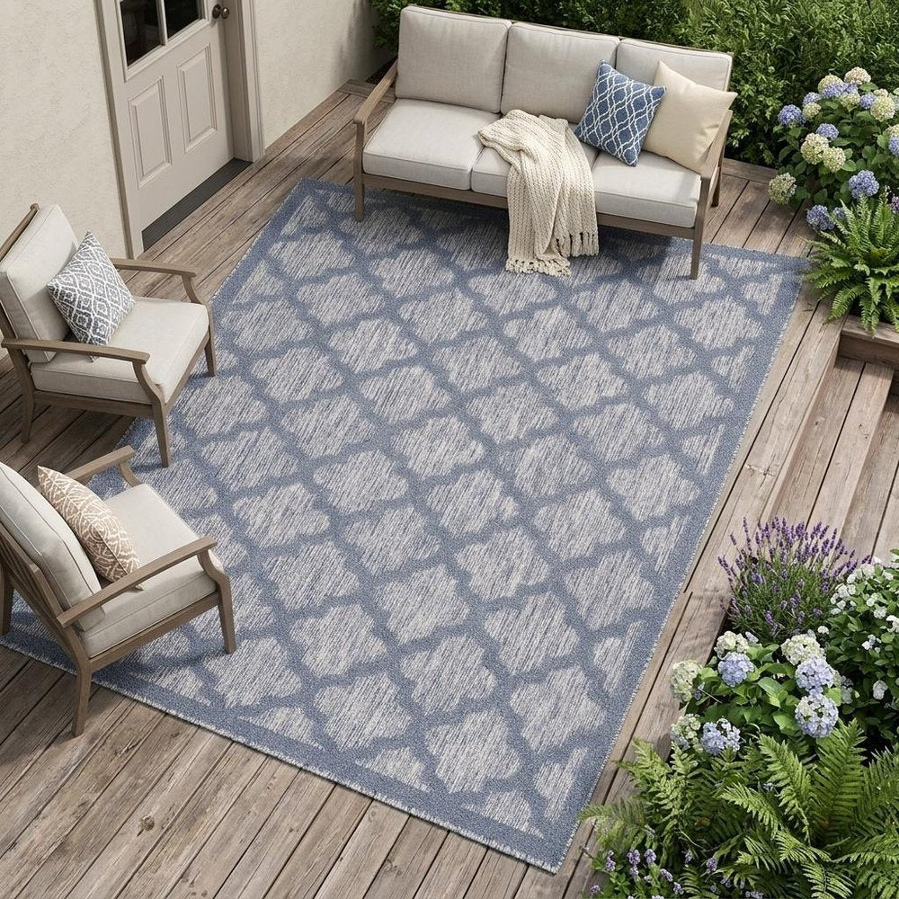 6' X 9' Blue Geometric Flatweave Area Rug