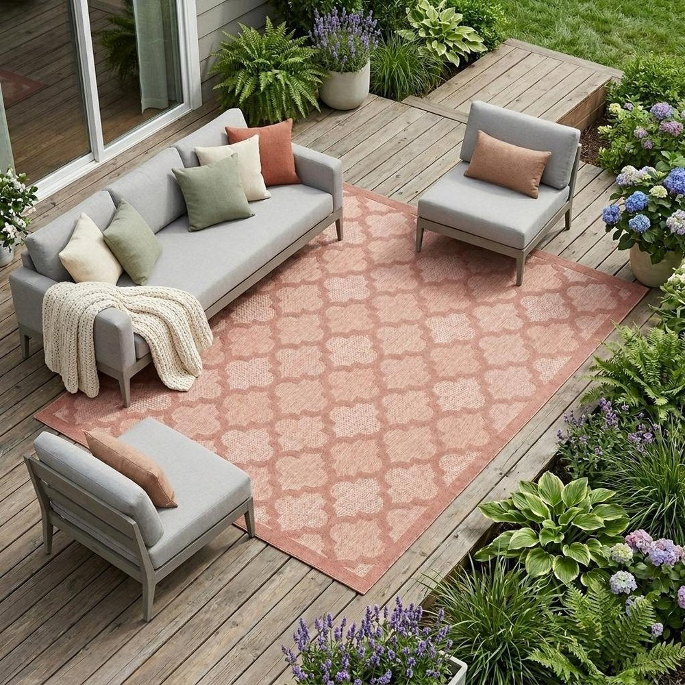 7' X 10' Orange Indoor Outdoor Area Rug