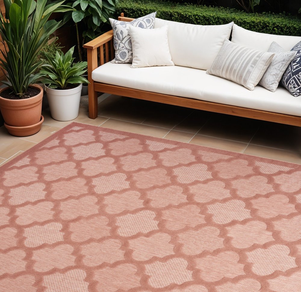 7' X 10' Orange Indoor Outdoor Area Rug