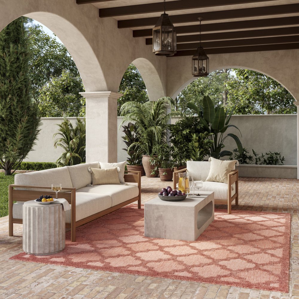 7' X 10' Orange Indoor Outdoor Area Rug