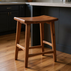 26" Brown Solid Wood Backless Bar Chair