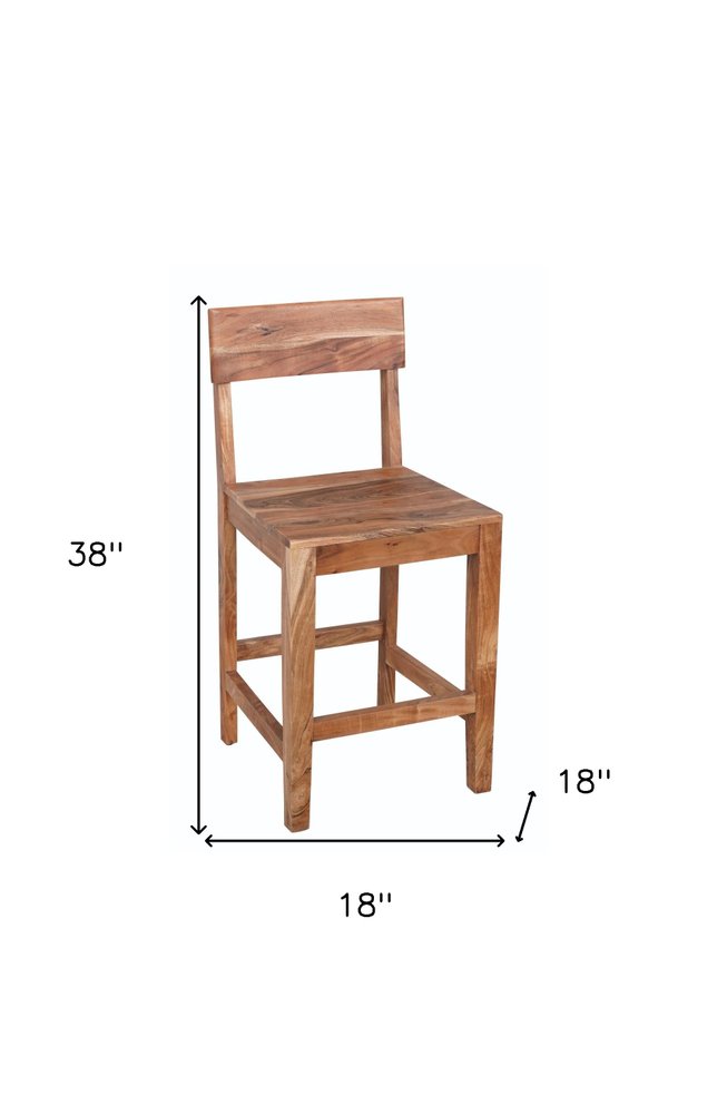 18" Brown Solid Wood Counter Height Bar Chair