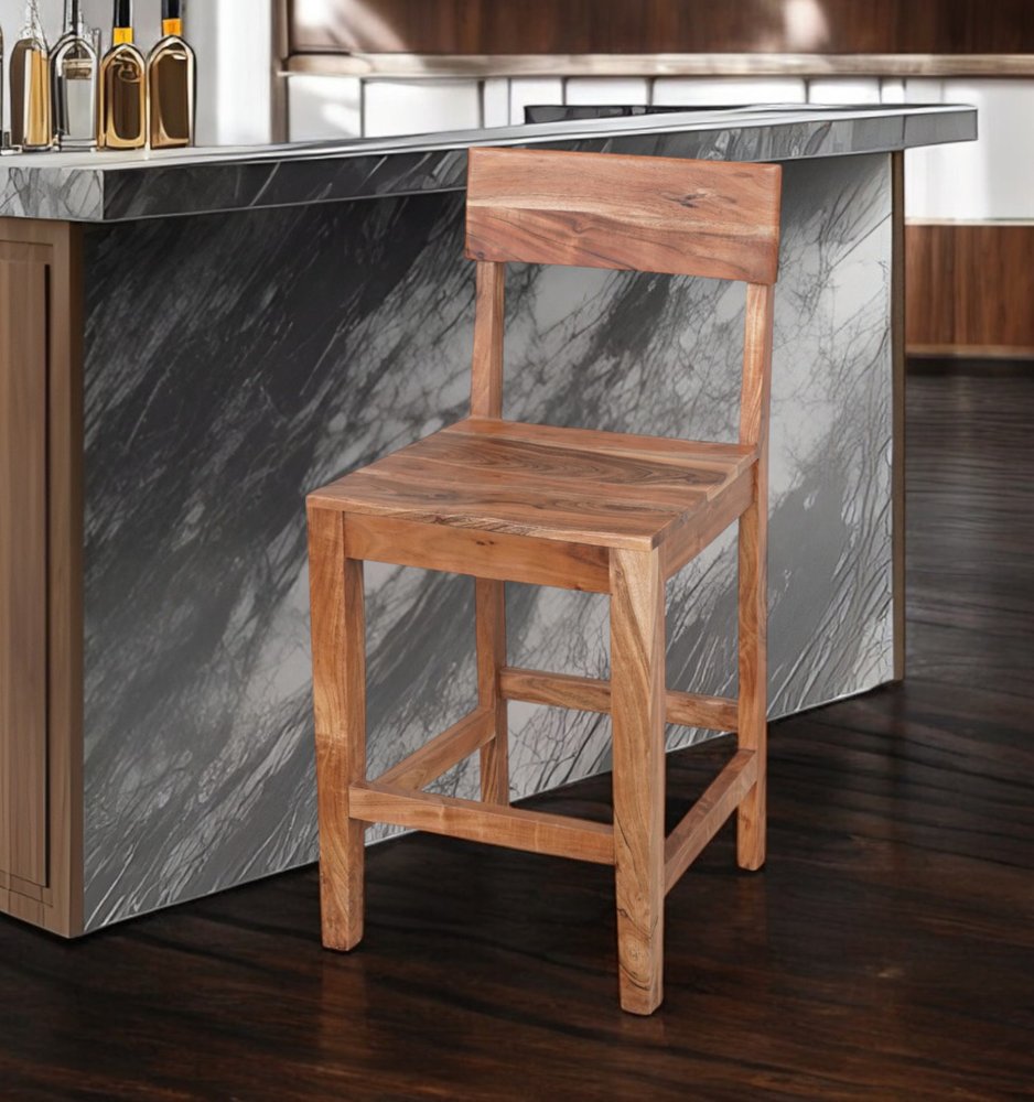 18" Brown Solid Wood Counter Height Bar Chair