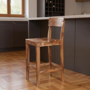 30" Brown Solid Wood Bar Height Bar Chair