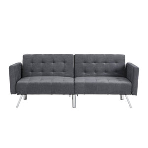 75" Dark Gray Linen Sleeper Sofa With Silver Legs