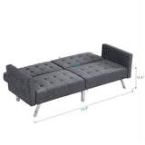 75" Dark Gray Linen Sleeper Sofa With Silver Legs