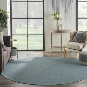 8' Aqua Round Power Loom Area Rug