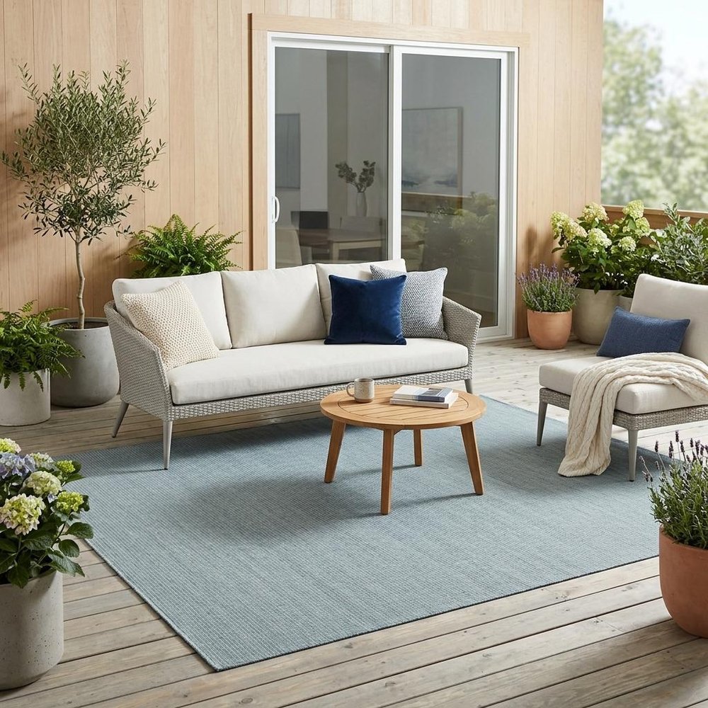 5' X 7' Aqua Indoor Outdoor Area Rug