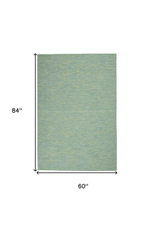 5' X 7' Blue and Green Indoor Outdoor Area Rug