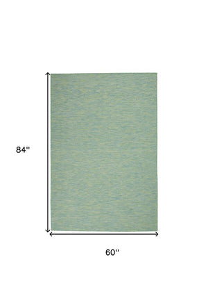 5' X 7' Blue and Green Indoor Outdoor Area Rug