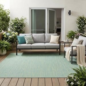 5' X 7' Blue and Green Indoor Outdoor Area Rug