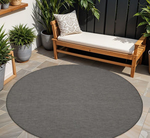 8' Charcoal Round Power Loom Area Rug