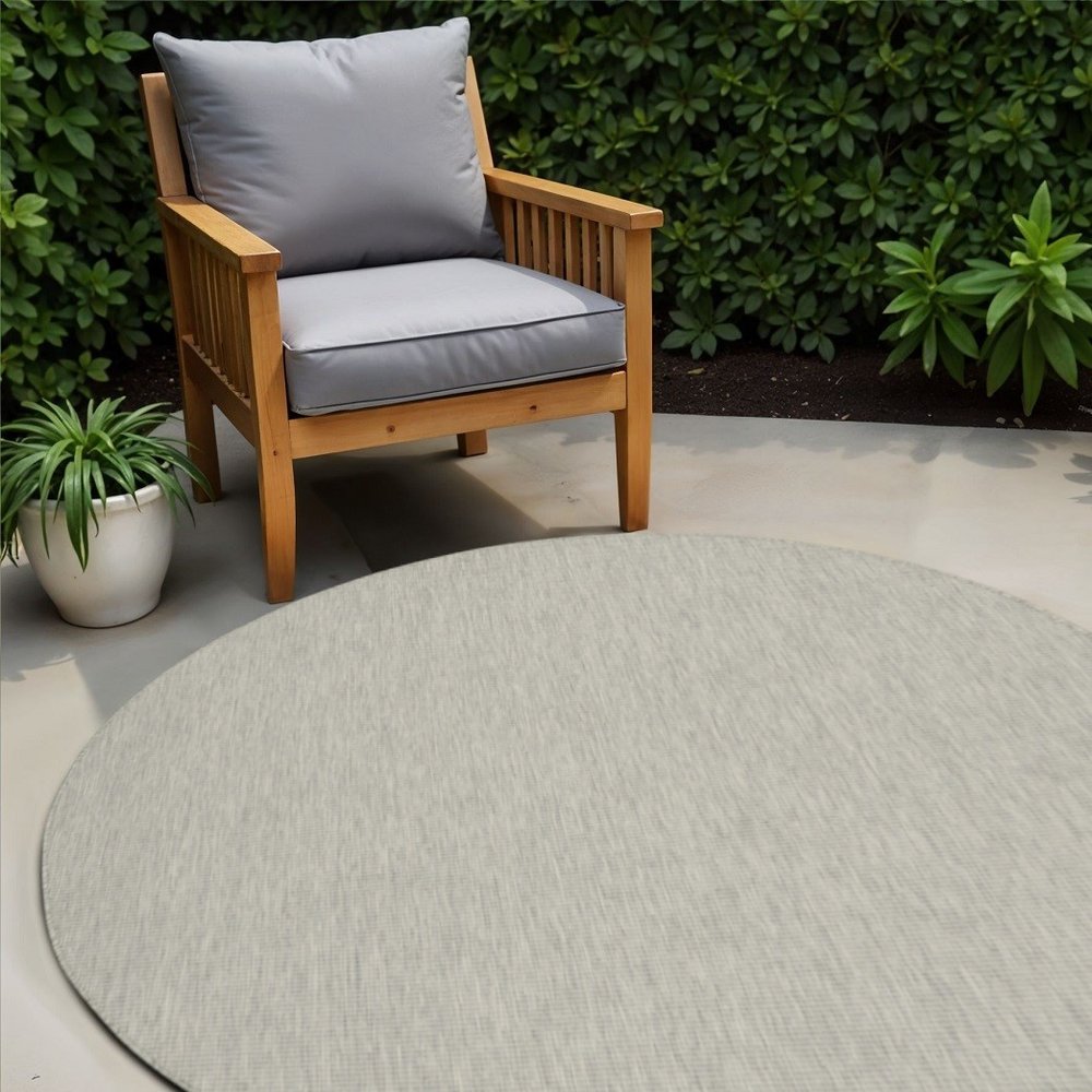 6' Gray Round Power Loom Area Rug