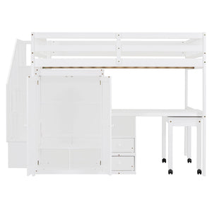 Loft Bed With Stairs, Bookshelf, Drawers, Desk & Wardrobe, Space Saving Multifunctional Furniture by Couch.com