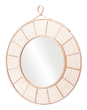 37" Natural Round Framed Accent Mirror