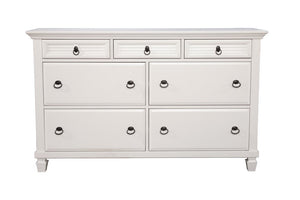 62" White Solid Wood Seven Drawer Double Dresser