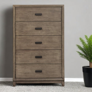 32" Gray Solid Wood Five Drawer Chest
