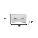 56" White Solid Wood Six Drawer Double Dresser