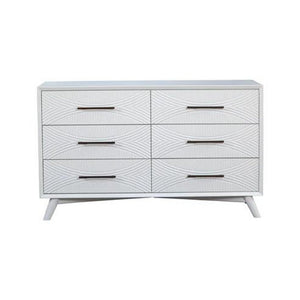 56" White Carved Geometric Solid Wood Six Drawer Double Dresser