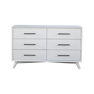 56" White Carved Geometric Solid Wood Six Drawer Double Dresser