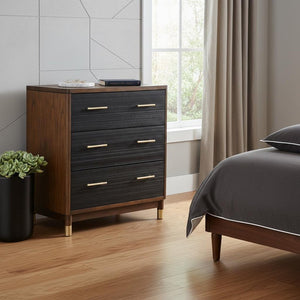 37" Brown And Black Solid Wood Three Drawer Dresser