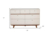 56" Brown and White Solid Wood Seven Drawer Double Dresser