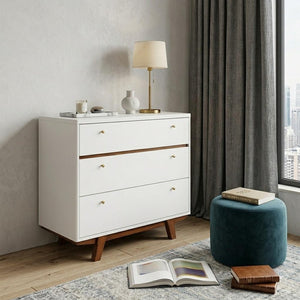 36" Brown And White Solid Wood Three Drawer Dresser