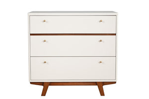 36" Brown And White Solid Wood Three Drawer Dresser