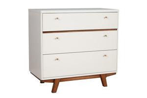 36" Brown And White Solid Wood Three Drawer Dresser