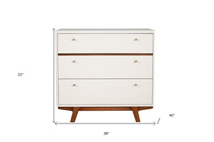 36" Brown And White Solid Wood Three Drawer Dresser