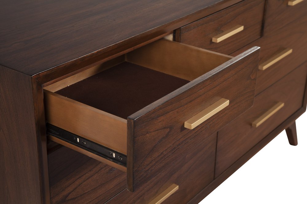 60" Brown Solid Wood Seven Drawer Double Dresser
