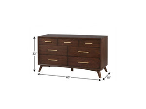 60" Brown Solid Wood Seven Drawer Double Dresser
