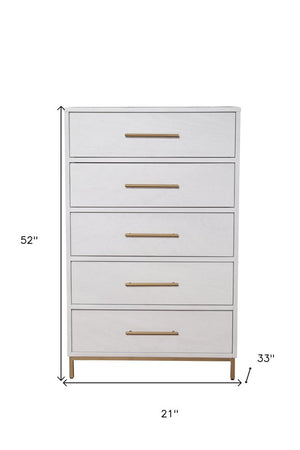 30" White Solid Wood Five Drawer Dresser