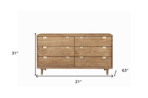 60" Brown Solid Wood Six Drawer Double Dresser